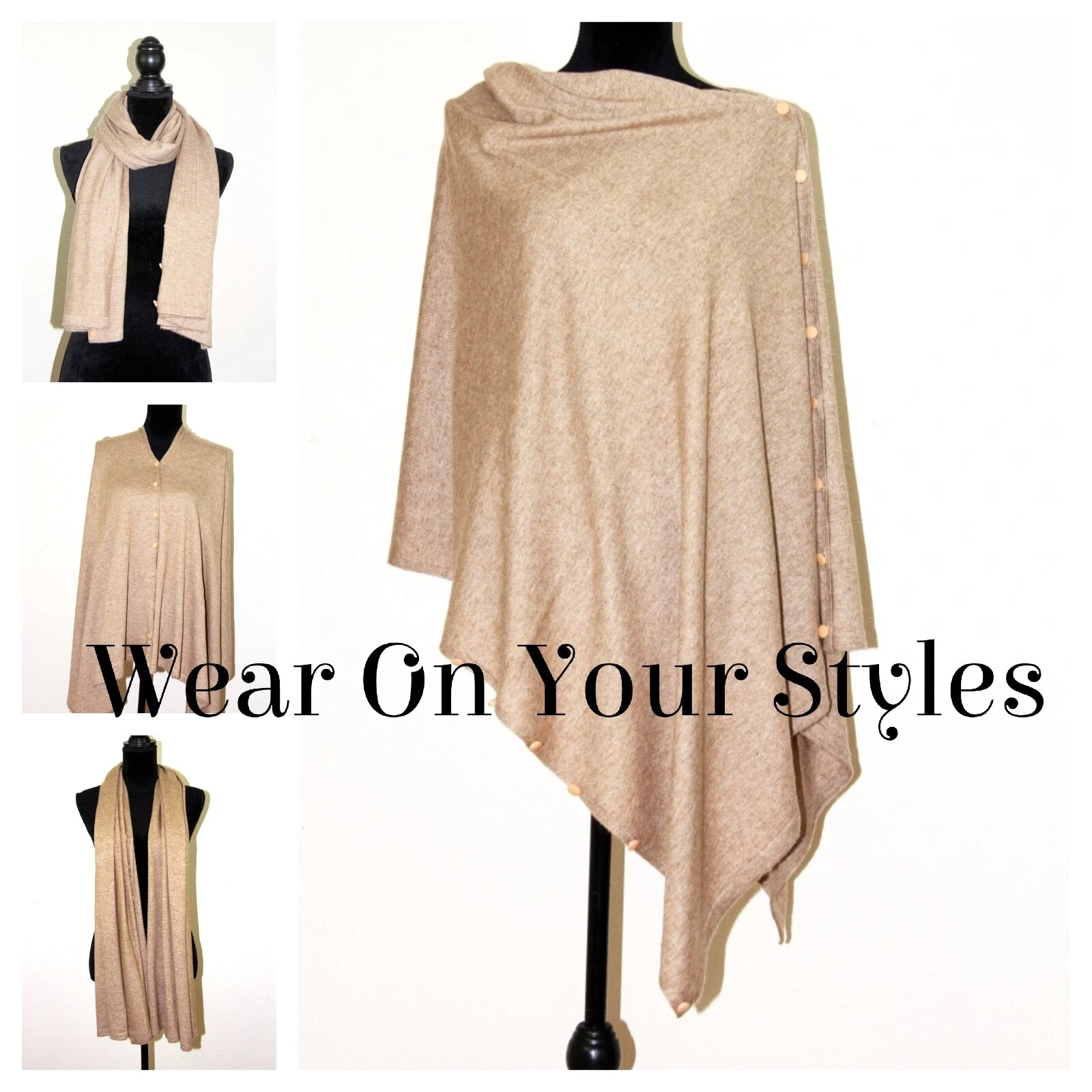Ladies Cashmere Poncho Pashmina Cardigan Cape Wrap Shawl Sweater Jumper One Size