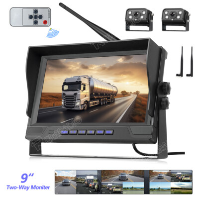 2x Drahtlos Rückfahrkamera Recorder mit BSD + 9'' DVR 4 Split Monitor für LKW Bus