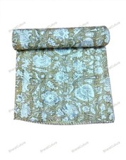 Couverture Double Kantha En Coton Blanc À Motif Floral Boho Gypsy