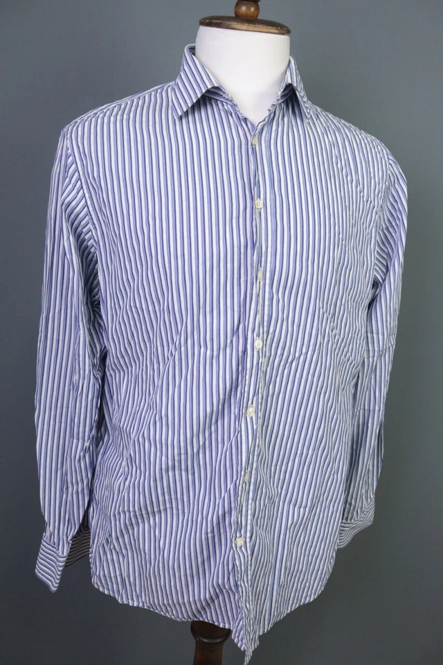 Hackett 100'S 2 Ply Cotton Blue Striped Long Sleeve Button Down Shirt Size XXL - Image 3 of 4