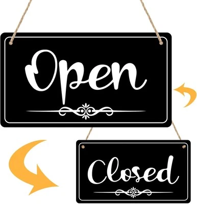 CARGEN Double Sided Open Closed Sign With Business Hours - 11x6 1 inch, black