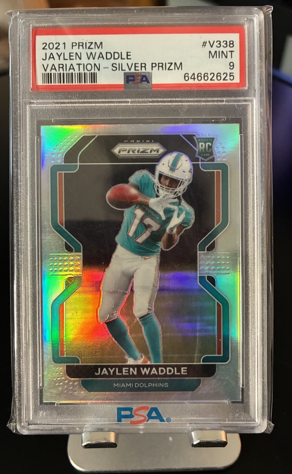 2021 Prizm Jaylen Waddle True Silver Variation RC #V-338 Dolphins SSP PSA 9