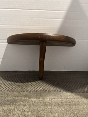 Vintage Mid Century Modern Wood Floating Half Moon Wall Shelf Small Brown 9.5 in