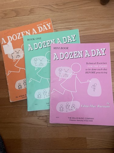 A Dozen A Day- Technical Exercises for piano.  Lot of 3- Mini, Book 1 & 2- Used