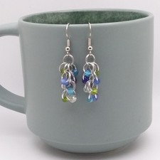 Handmade Chainmaille Earrings - Shaggy Loops - Turquoise Mix - French Hook