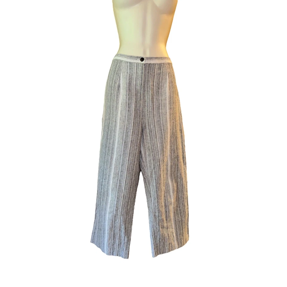 Брюки укороченные Dialogue из льняной смеси | широкие штанины | полоса на булавках | размер 10 - Изображение 2 из 4