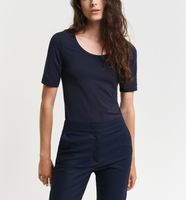 Gant Damen T-Shirt Dunkelblau Kurzarm 100% Lyocell Rundhals Basic Gr. S 4200252