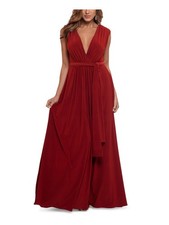 BETSY & ADAM Womens Brown Tie Full-Length Party Gown Dress 4