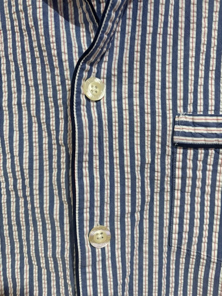 Conjunto de pijama Brooks Brothers masculino 100% algodão listrado clássico tamanho M azul branco - Imagem 3 de 4