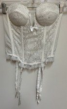 Vintage Jezebel White Bridal Corset Bustier Lace Padded Garter Lingerie 34A