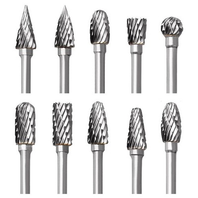 Tungsten Carbide Rotary Burr Set for Dremel, 10PCS Carbide Double Cut Carving Bu