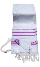 Acrylic Tallit imitation Wool Prayer Shawl - LAVENDER  SILVER Stripes - 18L x...