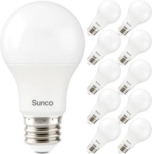 Sunco 10 Pack 3W=25W A19 LED Light Bulbs CRI91 4000K Cool White, 250 Lumens, E26
