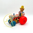 Vintage Fisher Price Farmer Tractor Wood Pull Toy #629 1961 Wobbles Head Spins