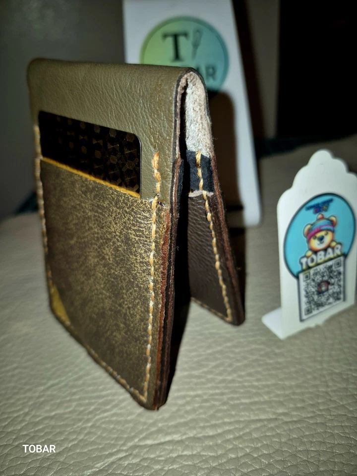  Leather Bifold Wallet for Men Minimalist Rustic card holder Handmade+12cardspac - Image 3 of 4