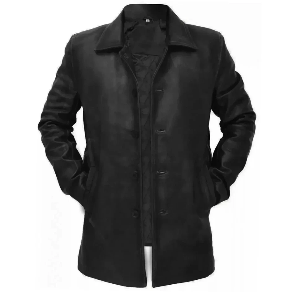 Herren Distressed Supernatural Dean Winchester Schwarze Echte Lederjacke Mantel - Bild 1 von 4