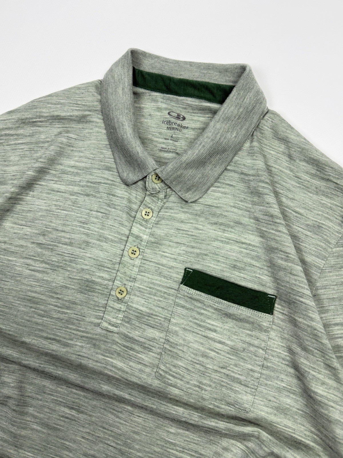 Icebreaker Merino Light Polo Shirt Wool Nylon Blend Green Men’s L Outdoor Hiking image 7