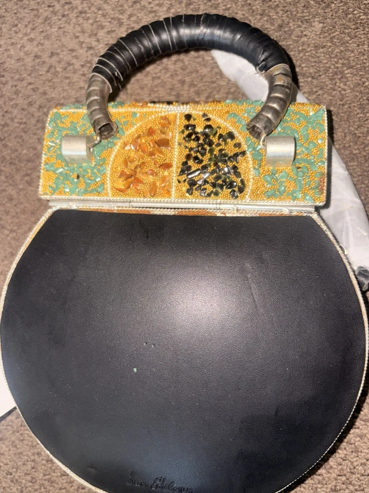 Bolso Bandolera Sam Edelman Vintage Cuentas Flecos Piedras Duro HERMOSO RARO Foto 2 de 4