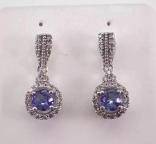 14K White Gold Plated 3Ct Round Cut Lab Created Tanzanite Drop Dangle Earrings