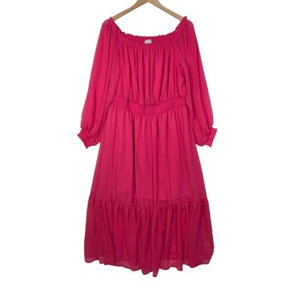 Sofia Jeans By Sofia Vergara Dress Womens XL Pink Off Shoulder Boho Midi