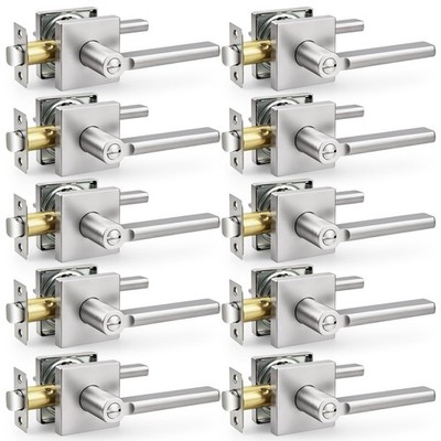 Door Handles with Lock Brushed Nickel Privacy Levers 10 Pack Probrico Heavy Duty