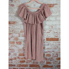 Umgee Ruffle Mini Dress Womens Large Pink Off Shoulder Mineral Wash Boho R7066
