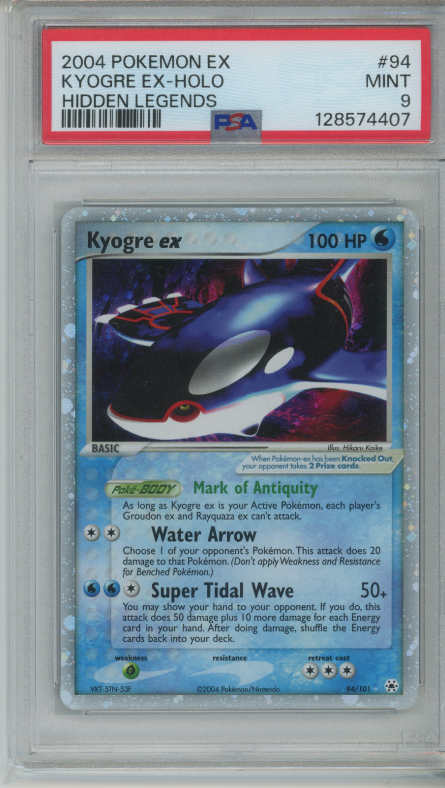 Kyogre ex EX Hidden Legends Holo Rare PSA 9 #94/101