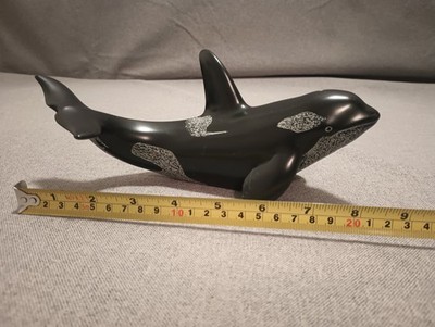 Vtg Killer Whale Orca Figurine Hand Carved Black Natural  Composite Boma Canada