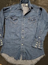 Wrangler Vintage Blue Denim Pearl Snap Shirt Western Cowboy 14 1/2-32 Reg Fit.