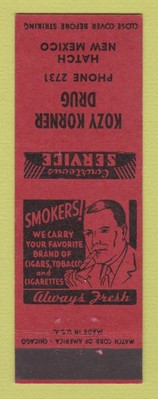 Matchbook Cover - Kozy Korner Drug Store Hatch NM