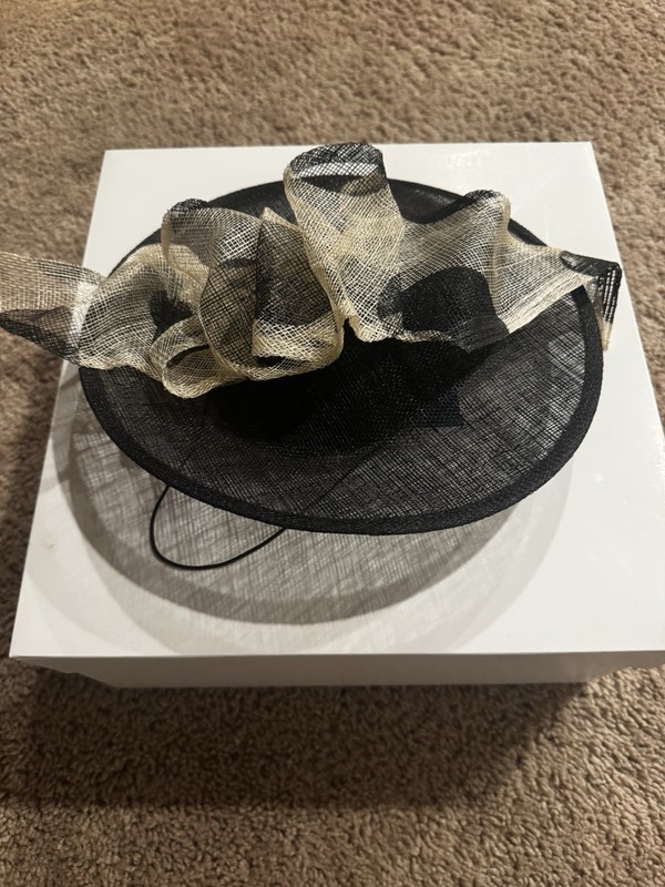 Black & Beige Sinamay Fascinator Headpiece with Ruffle Accents for Women