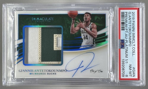 Giannis Antetokounmpo 2019 Immaculate Platinum Premium GU Patch Auto 1/1 PSA 8