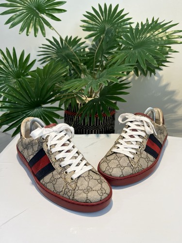 Gucci Ace GG Supreme Canvas Low Top Casual Sneaker Men's Ebony 429445 U.S 7