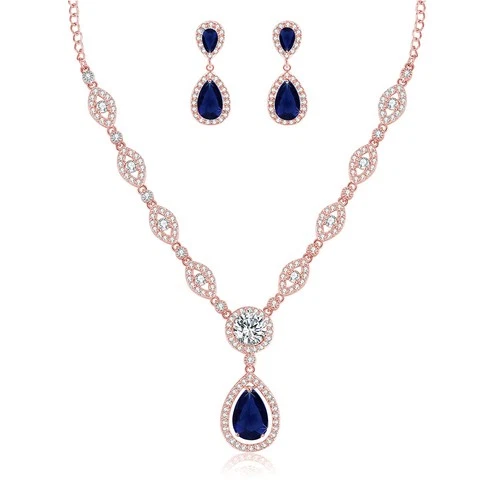 Wynn's Silver Wedding Jewellery Set – Necklace and Dangle Earrings with Blue CZ