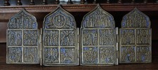 Russisches vierflügeliges Tetraptychon / Reiseikone aus Bronze und Emaille