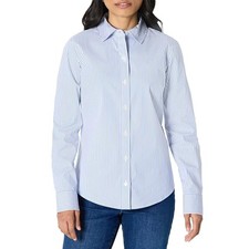 Amazon Essentials Women's Regular-Fit Stretch Poplin Button-Up Dress Shirt