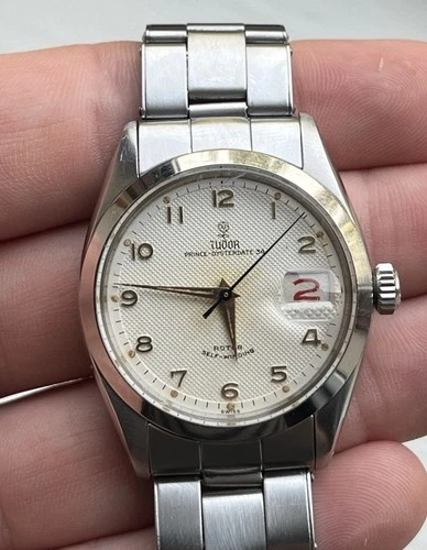 Vintage Tudor 7944 Honeycomb Dial Roulette Date + Rolex 7205 Rivet Bracelet