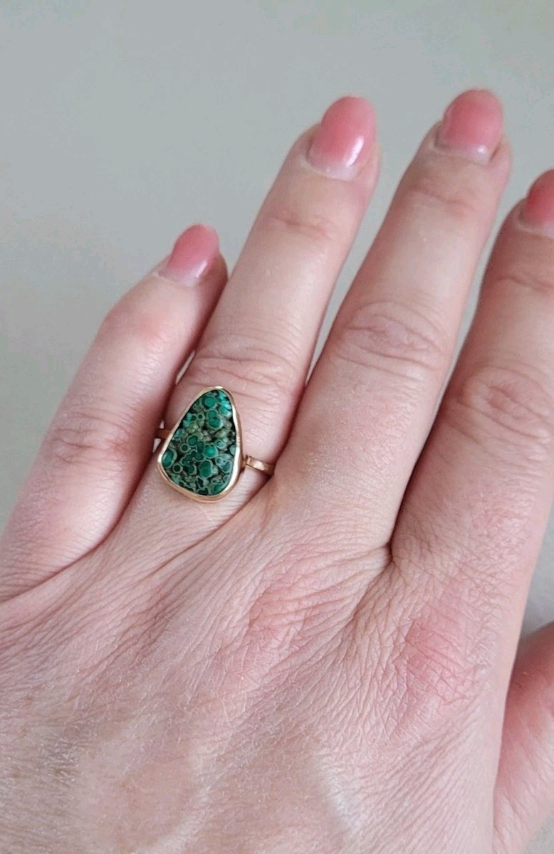 Melissa Joy Manning 14K Gold Botryoidal Malachite Ring MJM Size 6.5 / 7 View 6
