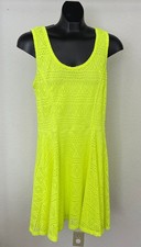 EXPRESS Neon Yellow Crochet Lace Fit Flare Dress Women's Size Large Party