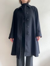 Vintage Burberry's Black Wool Cashmere Trench Coat Single-Breasted A-Line Midi