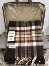 Vintage Faribo Oversized Brown Plaid Fluff Loomed Wool Fringed Throw Blanket NEW
