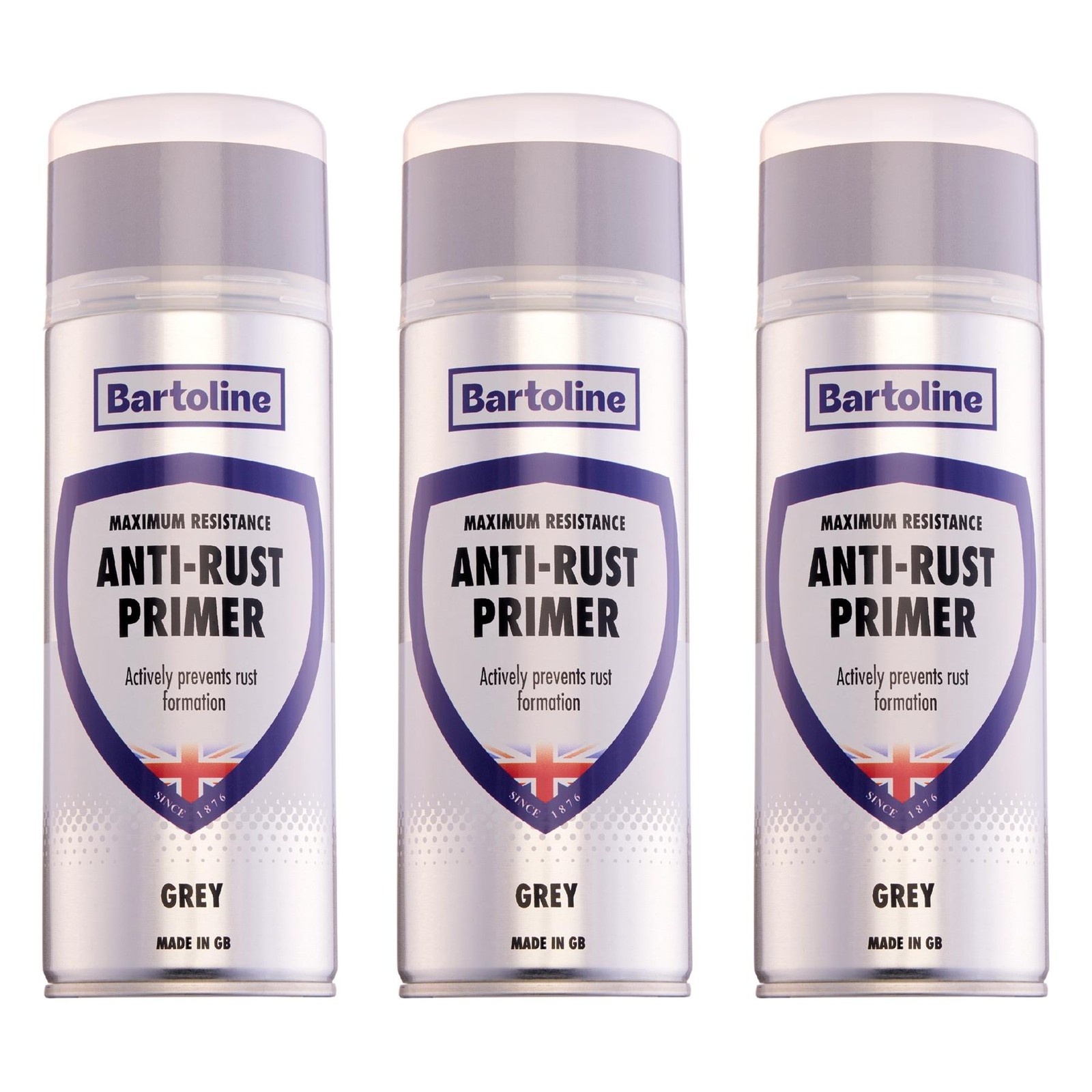 3x Bartoline Anti-Rust Primer Quick Dry Metal Paint Grey Topcoat Surface 400mL