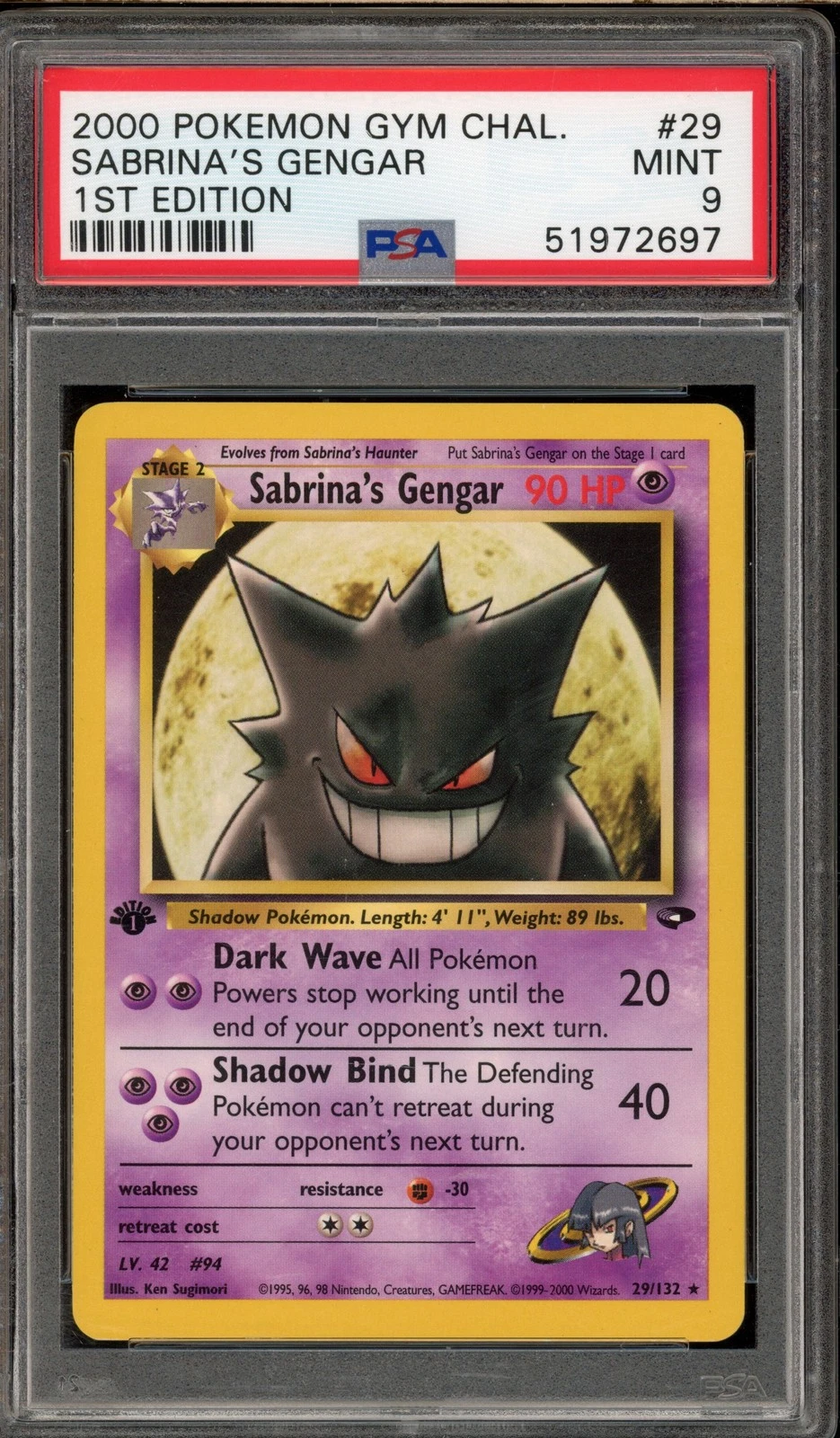 Pokemon Sabrina's Gengar Gym Challenge 1st Edition Rare #29 PSA 9 Mint