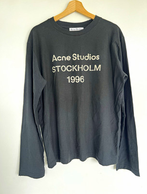 Acne Studios Stockholm 1996 Black Graphic Logo Long Sleeve Crew Tee XS