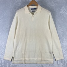 VTG Polo Ralph Lauren Cream Wool Collared Knit Textured Sweater Medium Hong Kong