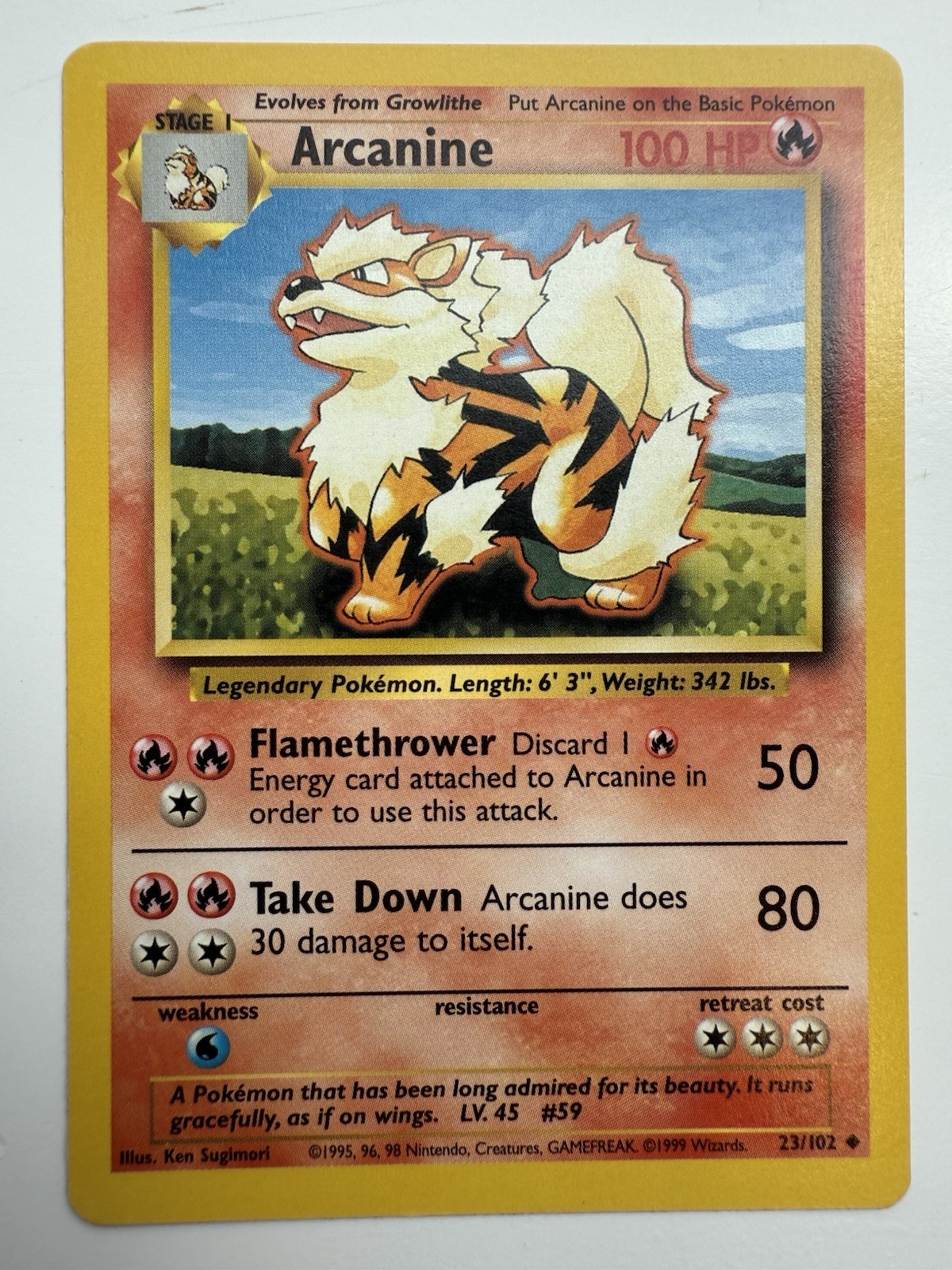 Arcanine 23/102 Base Set Uncommon Pokemon Card - WOTC LP