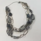 Vintage Necklace Multi Strand Silver Tone Stone Bead Gray Costume Jewelry