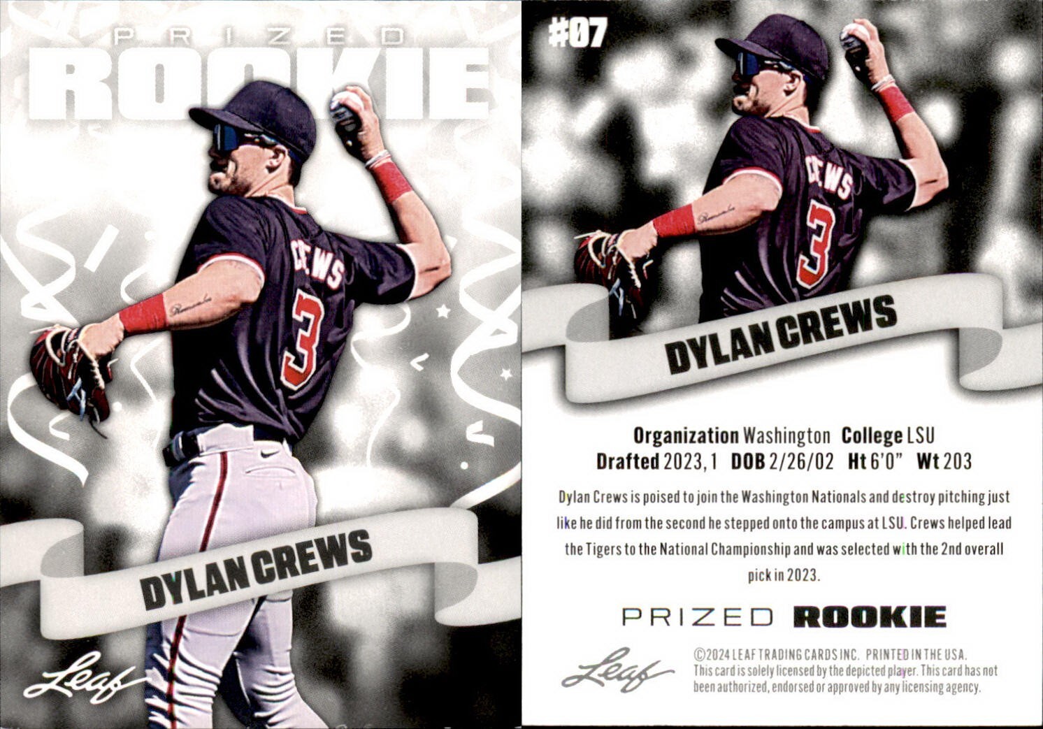 2024 Leaf PRIZED ROOKIE DYLAN CREWS #07 WASHINGTON NATIONALS