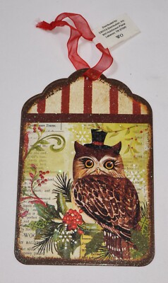NEW CBOCS Distrib. Christmas Ornament Glittered Owl Tag 6''x4''