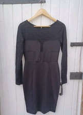 FRENCH CONNECTION WOMENS BLACK BODYCON DRESS - LONG SLEEVE - KNEE-LENGTH - UK 10